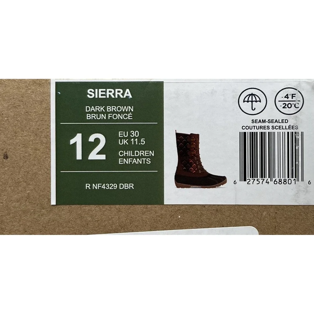 Kamik Little Girls High-Top Vegan Boots Size 12 Brown-Plaid Waterproof Insulated